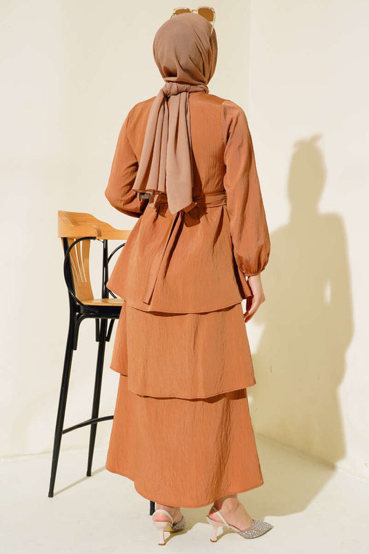 Robe Superposée Fluide Camel