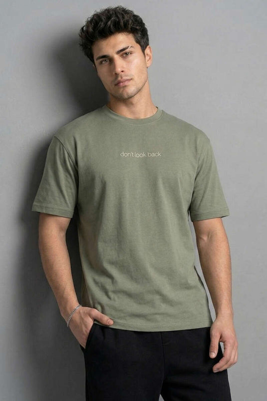 T-shirt oversize homme kaki imprimé Don't Look Back