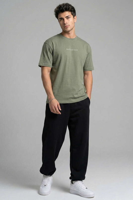 T-shirt oversize homme kaki imprimé Don't Look Back