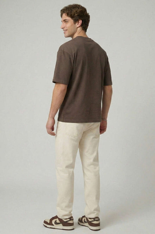 T-shirt oversize homme imprimé Don't Look Back, couleur café
