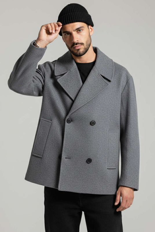 Manteau en drap pour homme à quatre boutons, couleur fumée