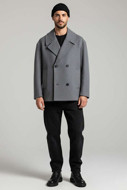 Manteau en drap pour homme à quatre boutons, couleur fumée