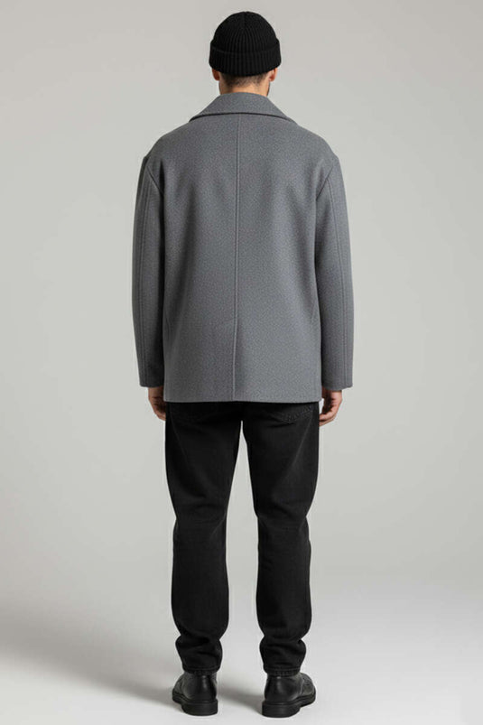 Manteau en drap pour homme à quatre boutons, couleur fumée