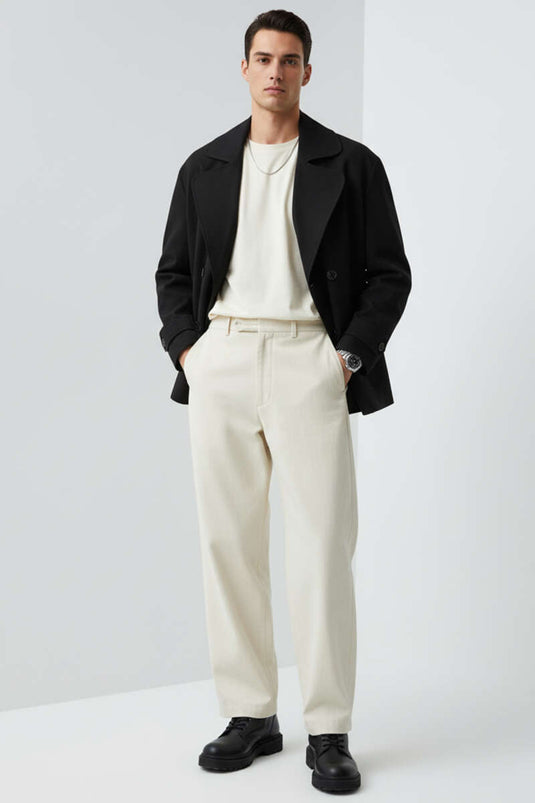 Trench-coat noir à quatre boutons pour homme