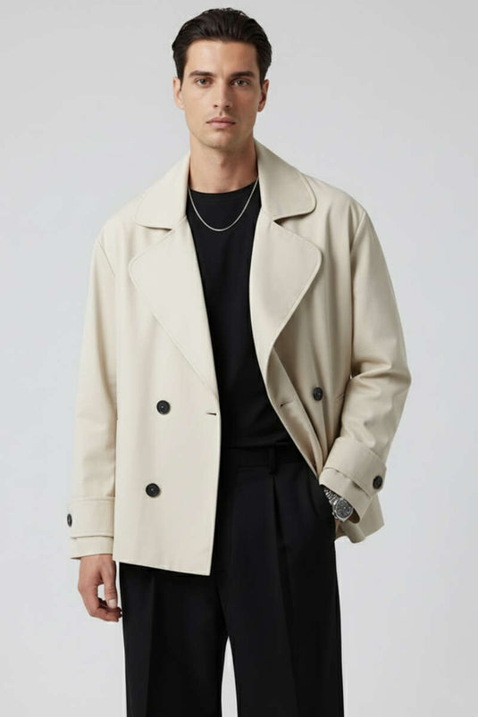 معطف ترنش رجالي بأربعة أزرار بلون حجري