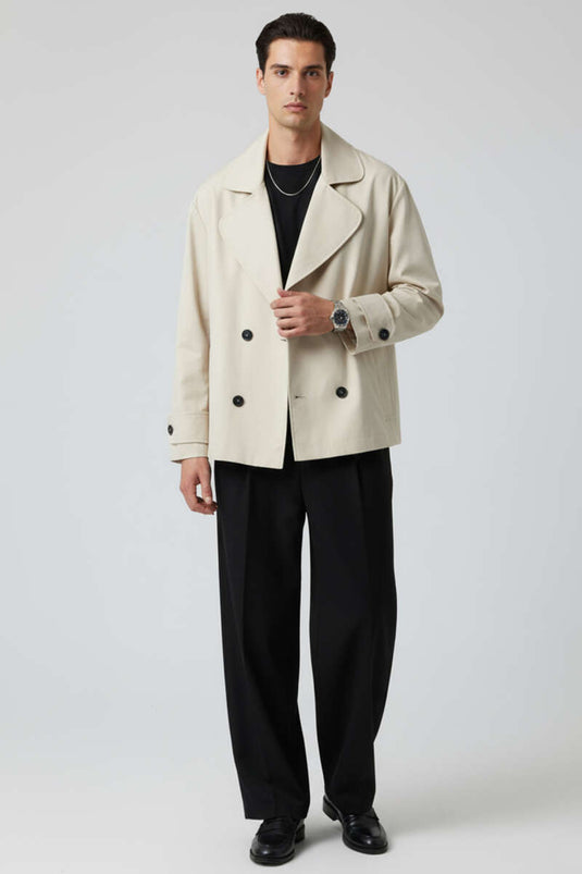 Trench-coat quatre boutons pour homme, couleur pierre