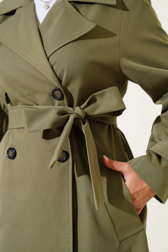 Four-Button Double-Breasted Trench Coat Khaki