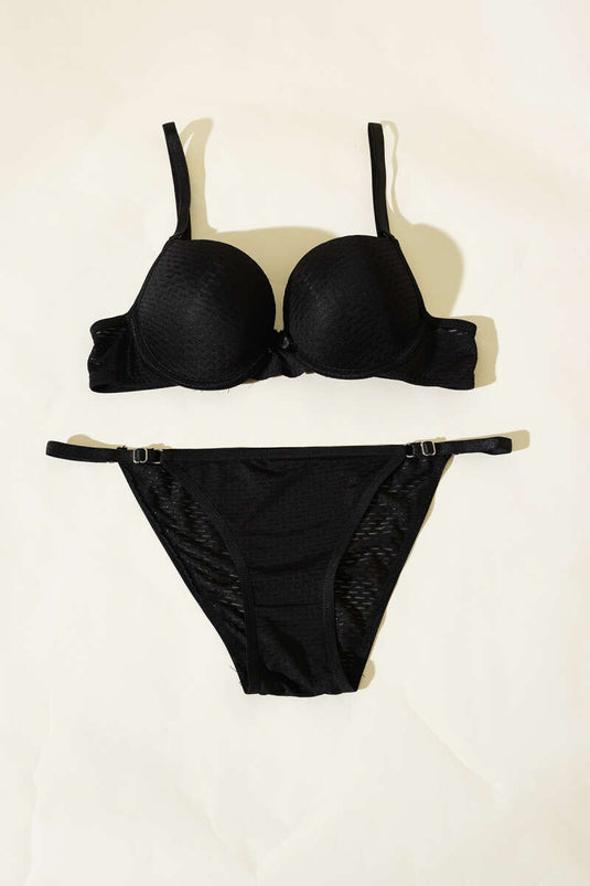 Double Padded Bra Set Black