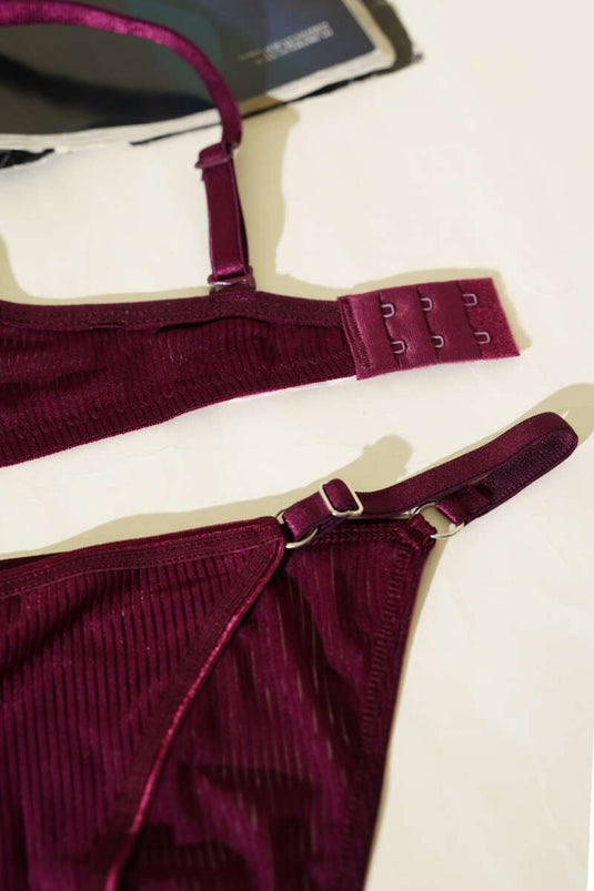 Double Push Up Ribbed Bra Set, Plum