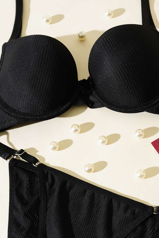 Double Push Up Fitilli Sütyen Takım Siyah