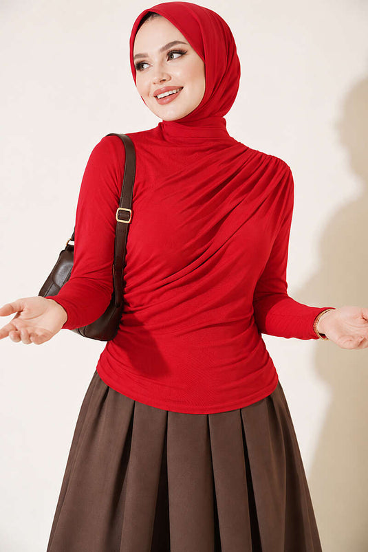 Rote Drapierte Sandy Bluse