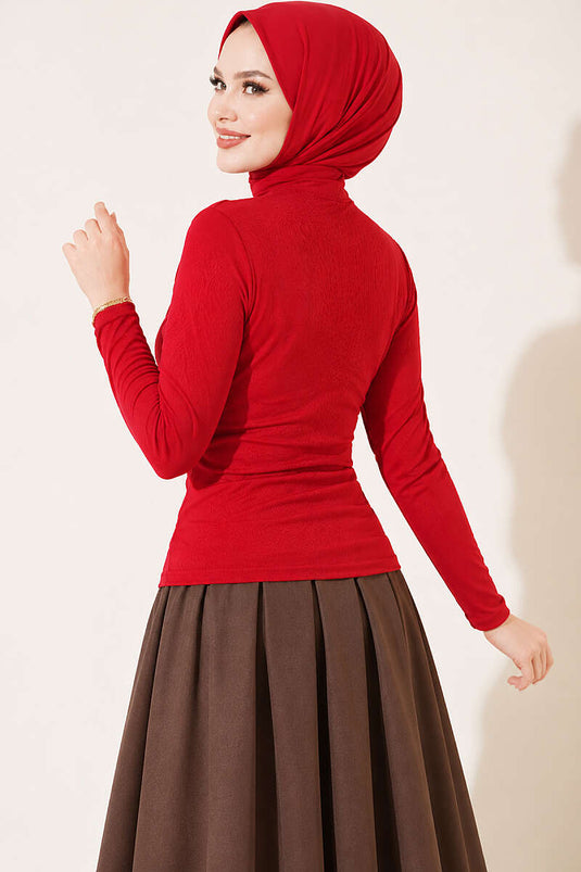 Rote Drapierte Sandy Bluse