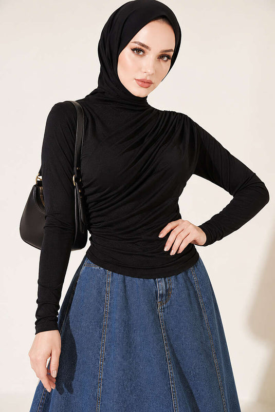 Blouse Noire Drapée Sandy