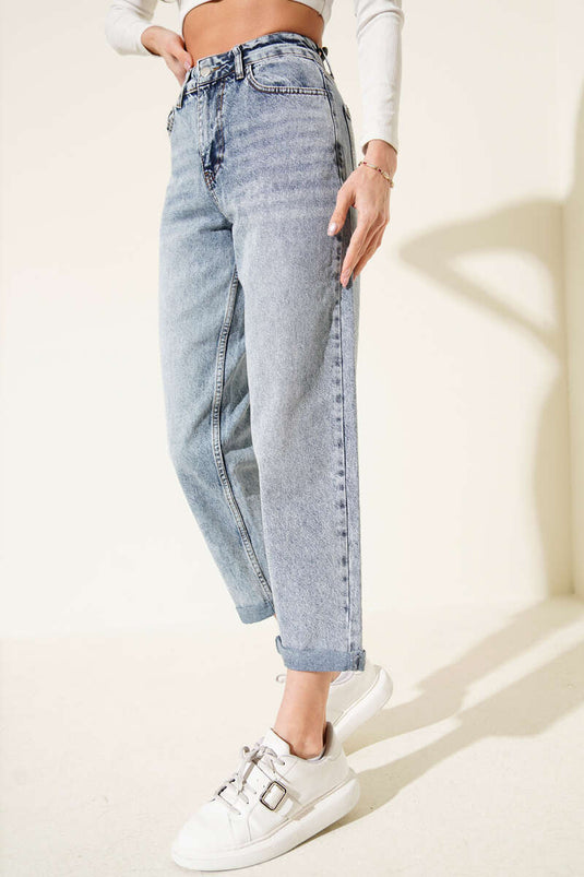 Double Cuffed Denim Pants Denim Blue