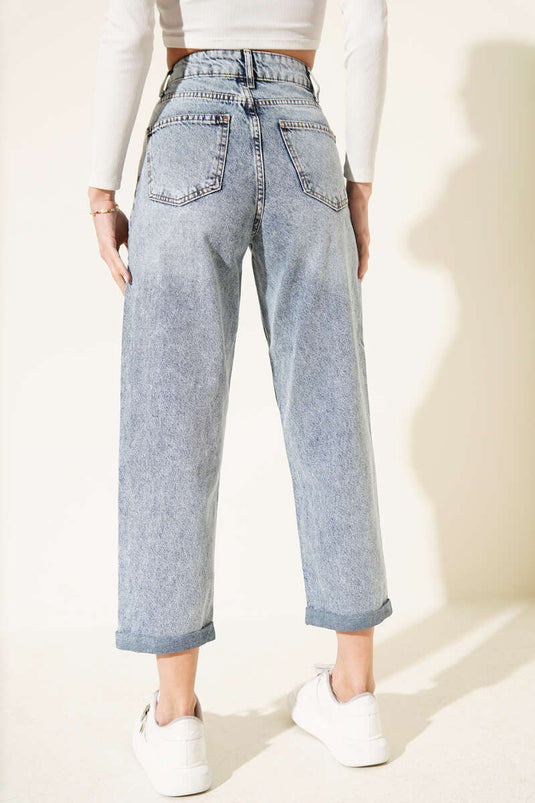 Double Cuffed Denim Pants Denim Blue