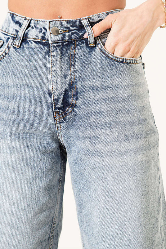 Double Cuffed Denim Pants Denim Blue
