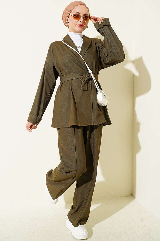 Conjunto De Pantalones Cargo Con Capucha, Cinturón Y Doble Capa