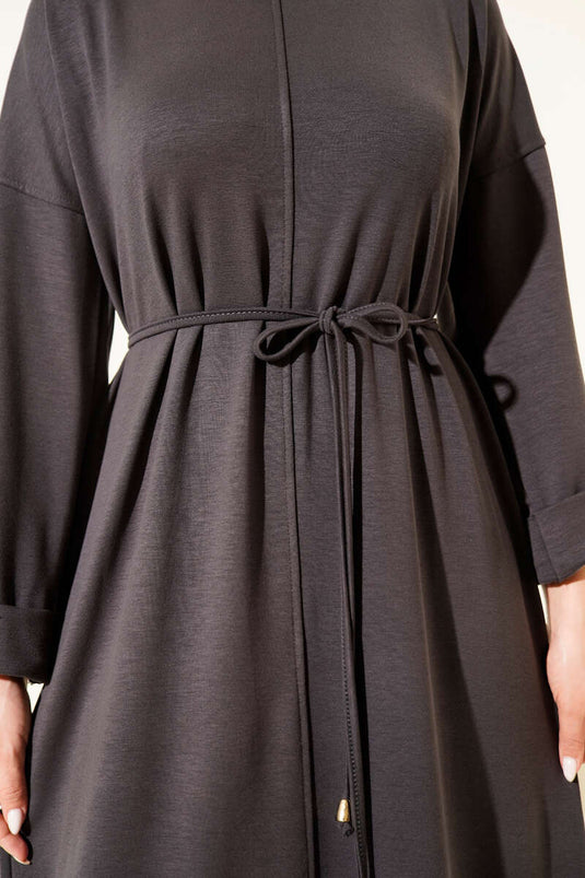 Double Sleeve Rope-Tied Dress Smoke Gray
