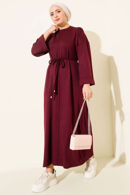 Double Sleeve Rope-Tied Dress Plum