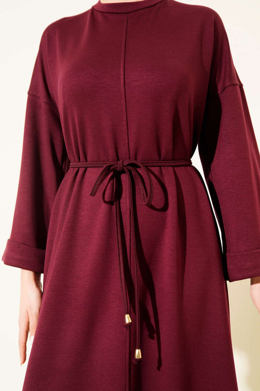 Double Sleeve Rope-Tied Dress Plum