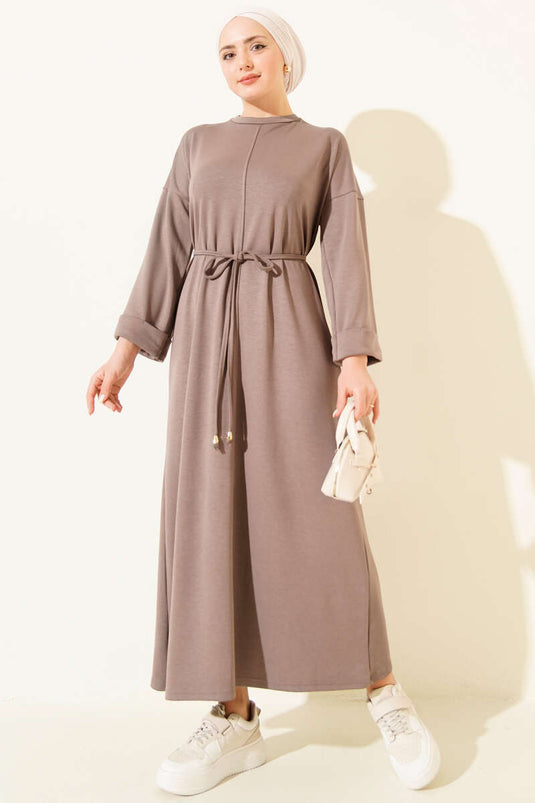 Double Sleeve Rope-Tied Dress Mink