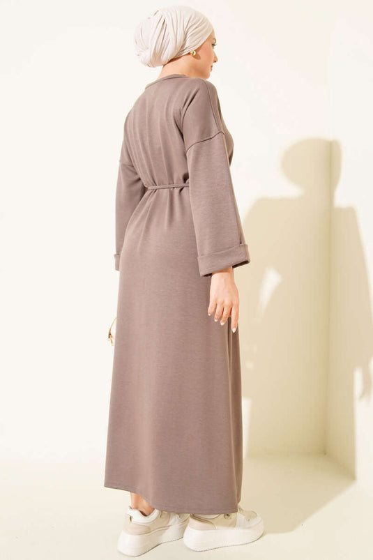 Double Sleeve Rope-Tied Dress Mink