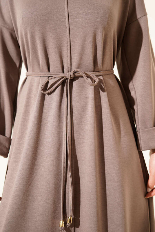 Double Sleeve Rope-Tied Dress Mink