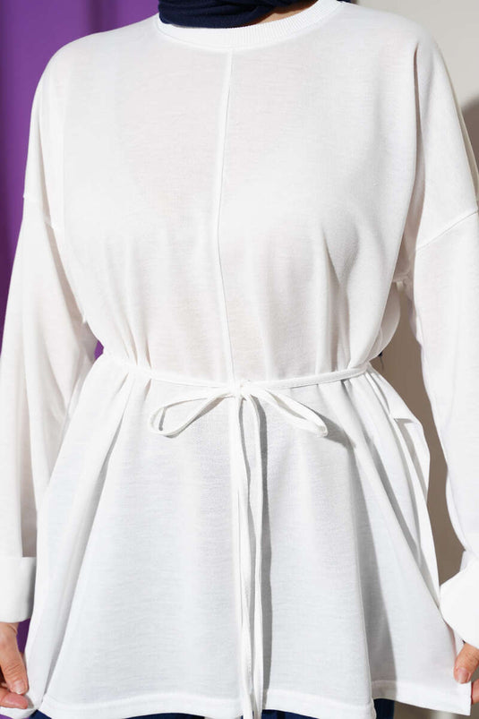 Double Sleeve String-Tied Tunic White