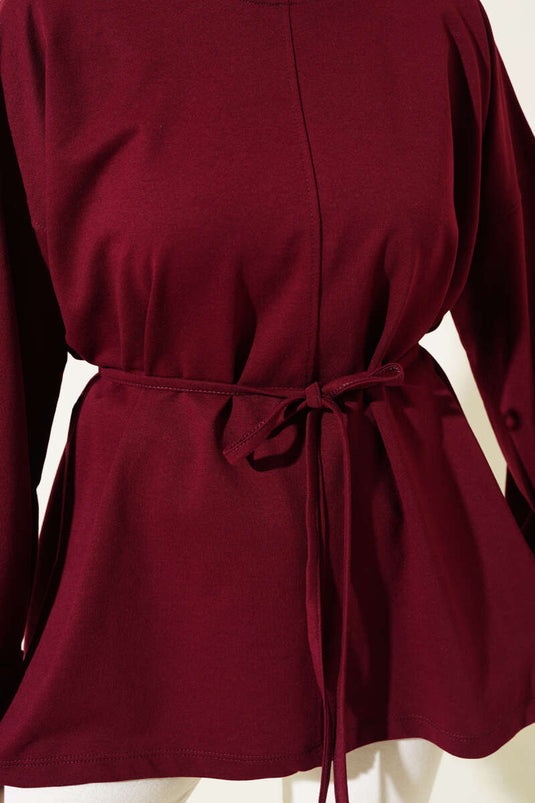 Duble Kol İp Bağcıklı Tunik Bordo