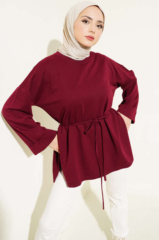 تونيك برباط بحبل مزدوج اللون القرمزي