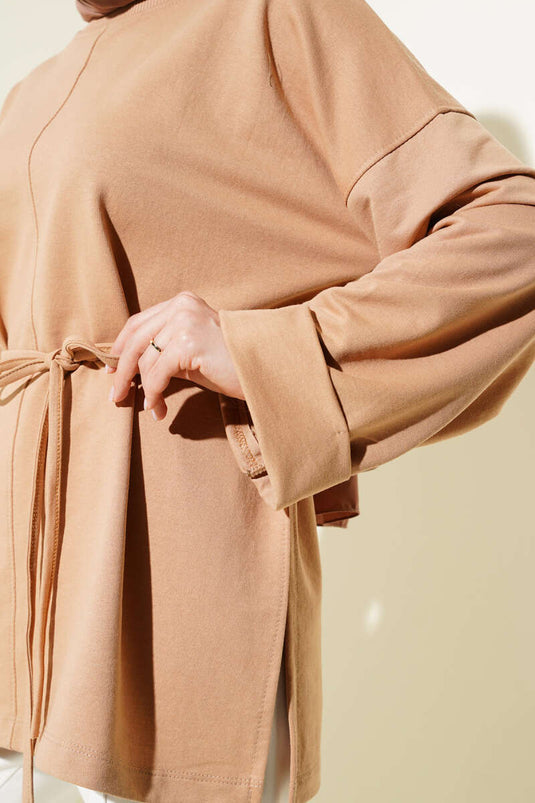 Tunique à double manche avec cordon camel