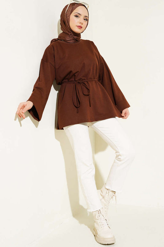 Tunica con cordoncino doppio colore marrone