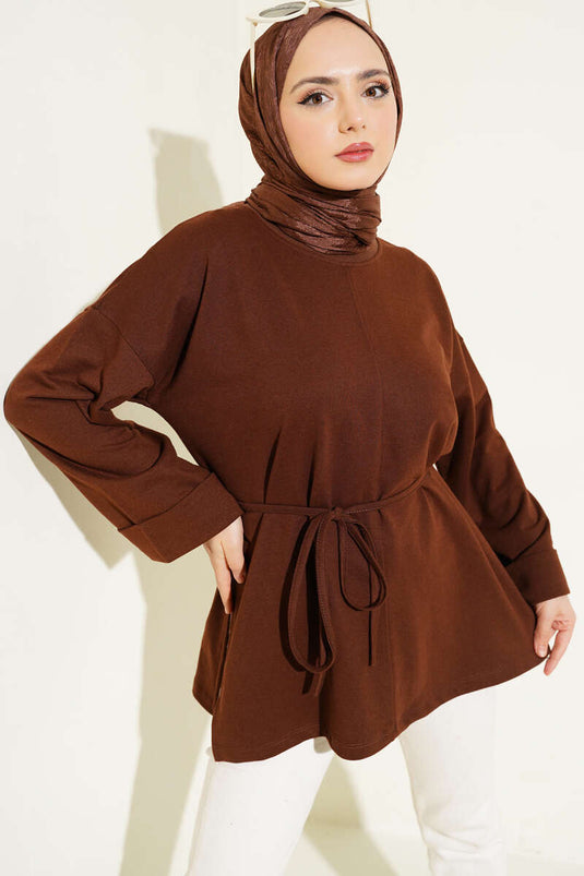 Tunique à double manche avec cordon, couleur café