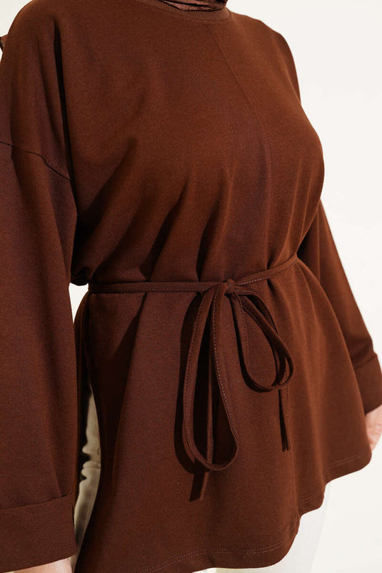 Tunique à double manche avec cordon, couleur café