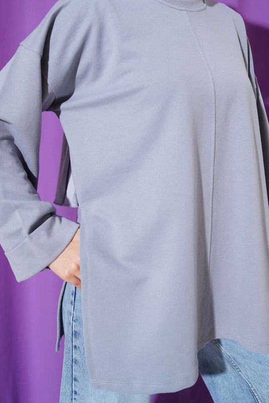 Tunika mit zwei Ärmeln und Seilbindung in Schiefergrau