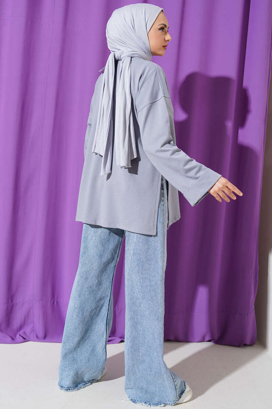 Tunika mit zwei Ärmeln und Seilbindung in Schiefergrau