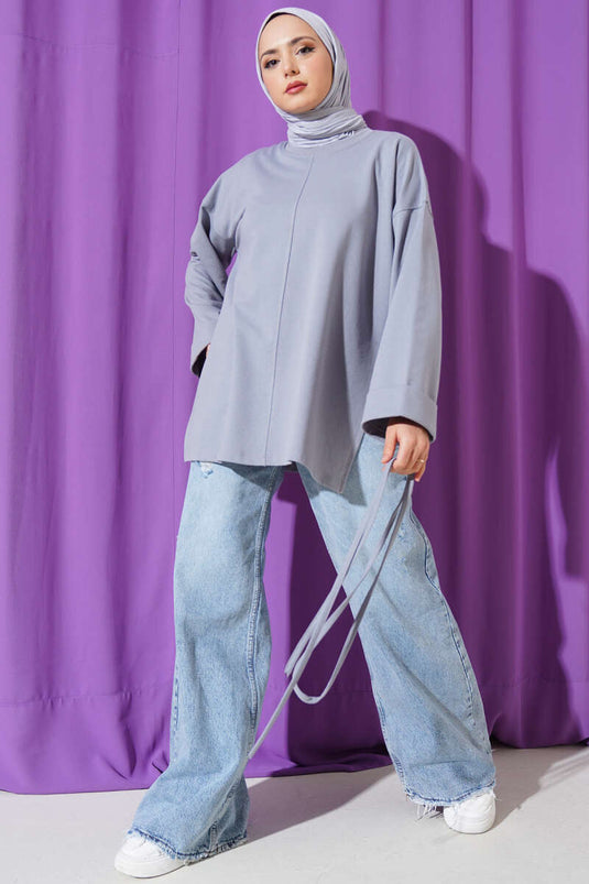 Tunika mit zwei Ärmeln und Seilbindung in Schiefergrau