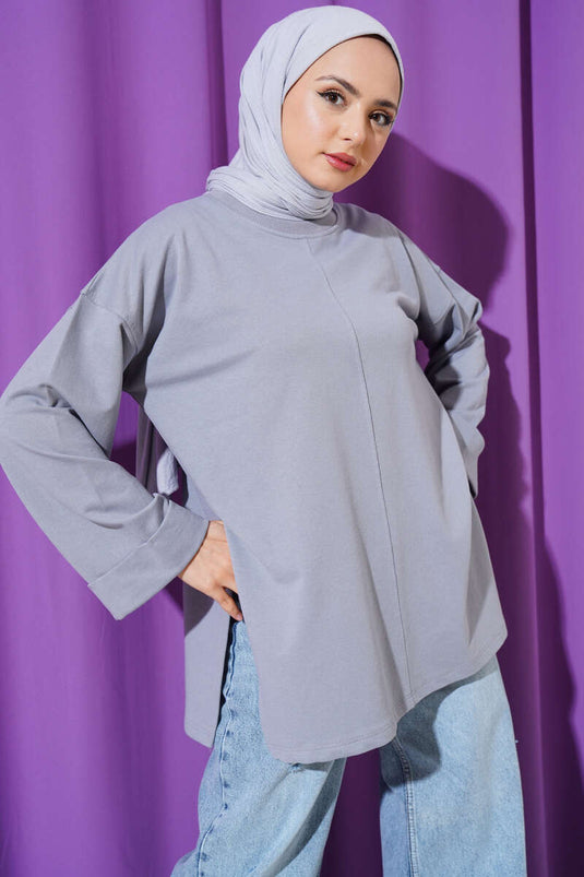 Tunika mit zwei Ärmeln und Seilbindung in Schiefergrau