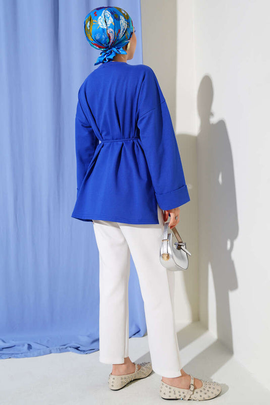 Duble Kol İp Bağcıklı Tunik Saks