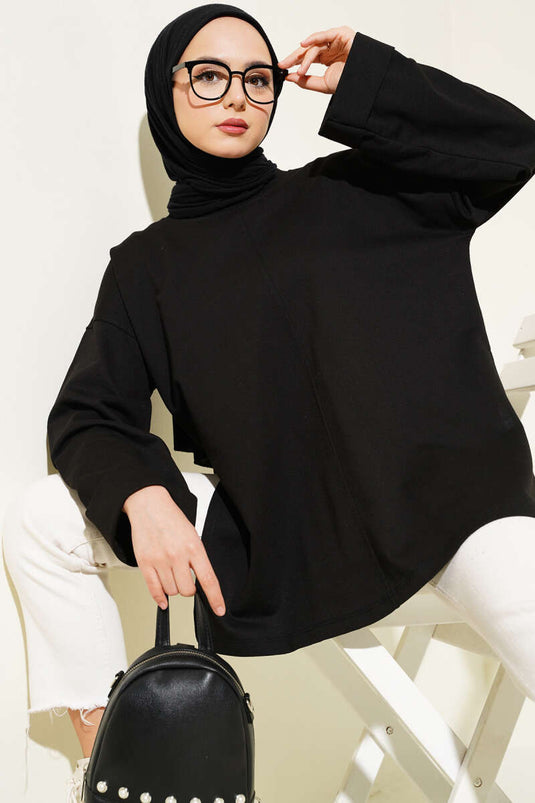 Double Sleeve Rope Tied Tunic Black