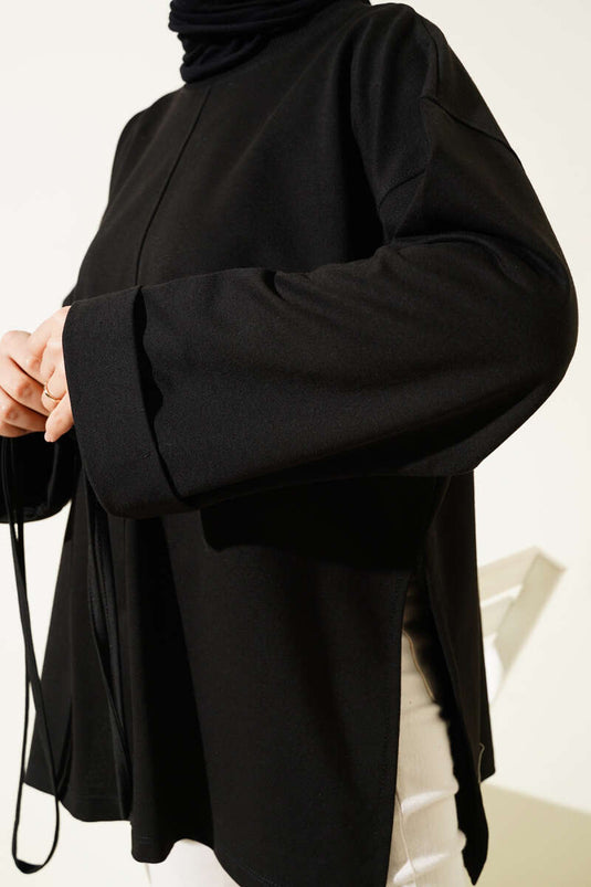 Double Sleeve Rope Tied Tunic Black