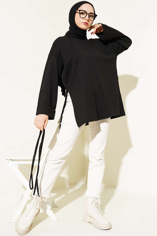 Double Sleeve Rope Tied Tunic Black