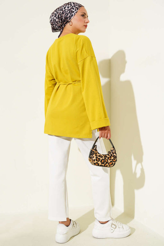 Tunique à manches doubles nouées en corde vert pétrole