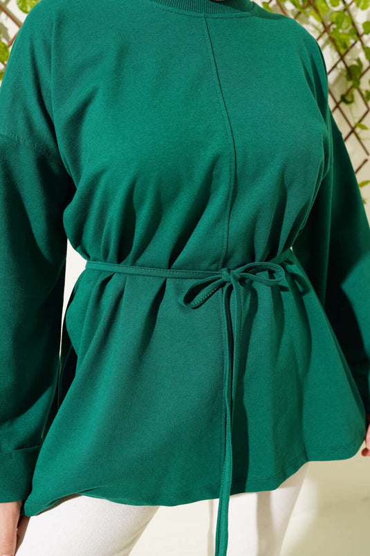 Tunique à manches doubles et lacets en corde émeraude