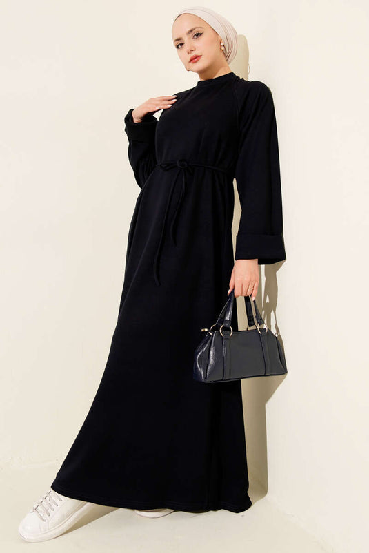 Robe Loyşa à double manche avec ceinture en corde bleu marine