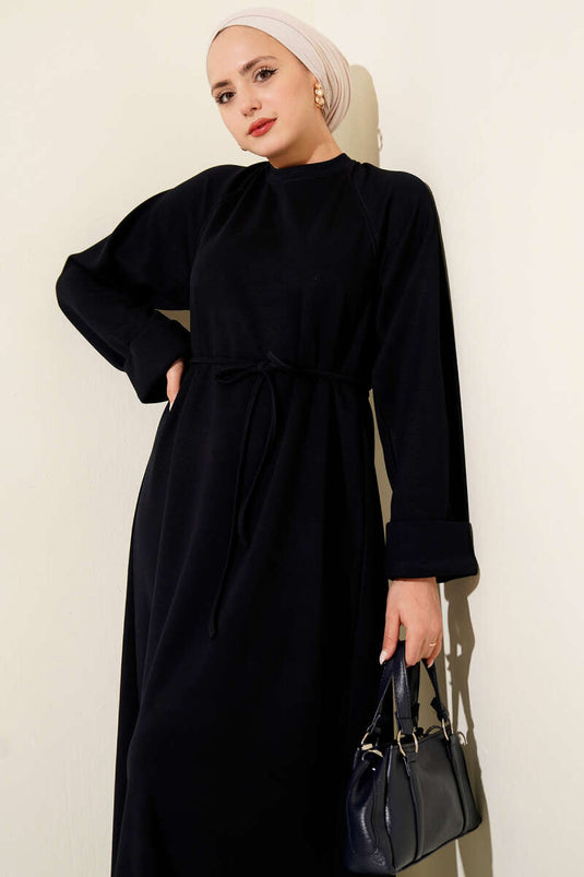 Robe Loyşa à double manche avec ceinture en corde bleu marine