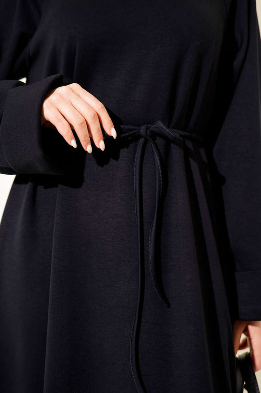Robe Loyşa à double manche avec ceinture en corde bleu marine