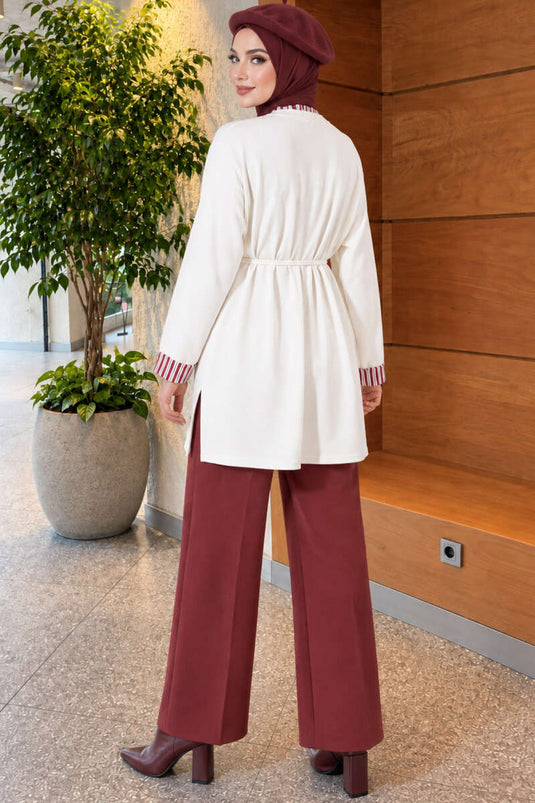 Beige Stricktunika Mit Doppeltem Ärmel