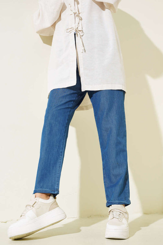 Double Pleat High Waist Denim Pants