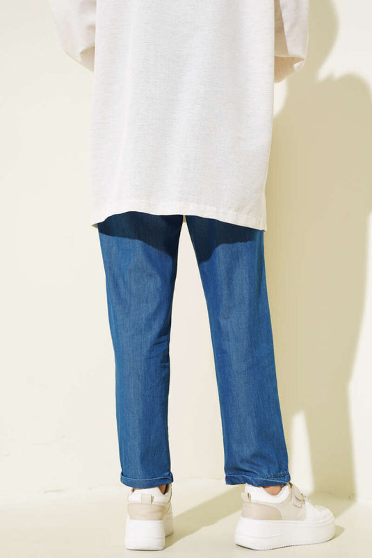 Double Pleat High Waist Denim Pants